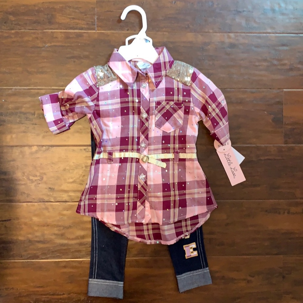 NWT Little Lass Plaid Set
